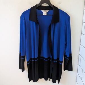 Exclusively Misook Royal Blue Black Open Collared Cardigan Sweater 1X Office